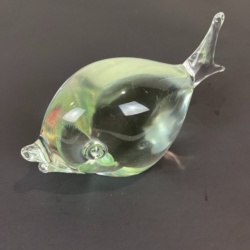 Clear Art Glass Fish paperweight, Signed